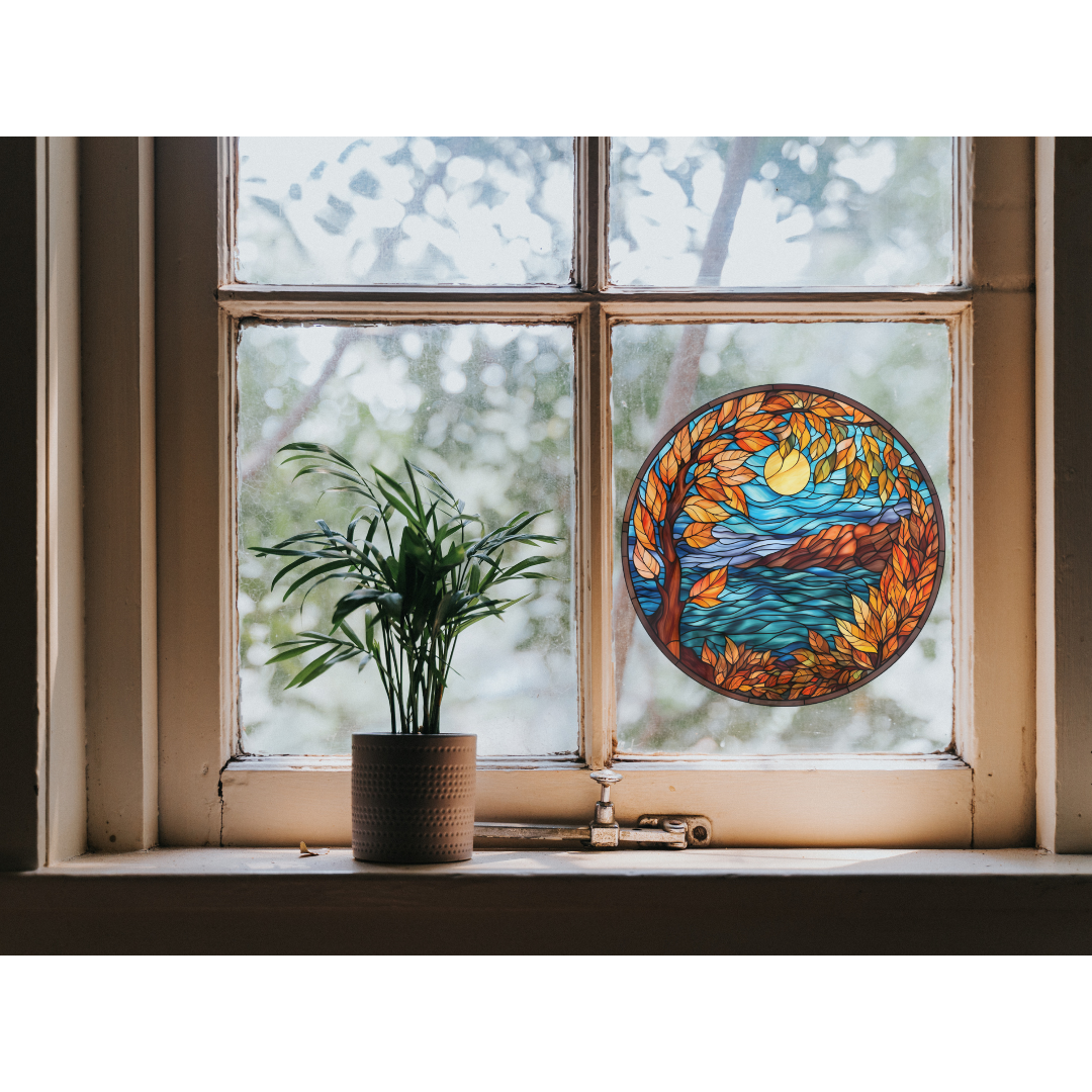 Fall Lake Stained Glass Window Cling