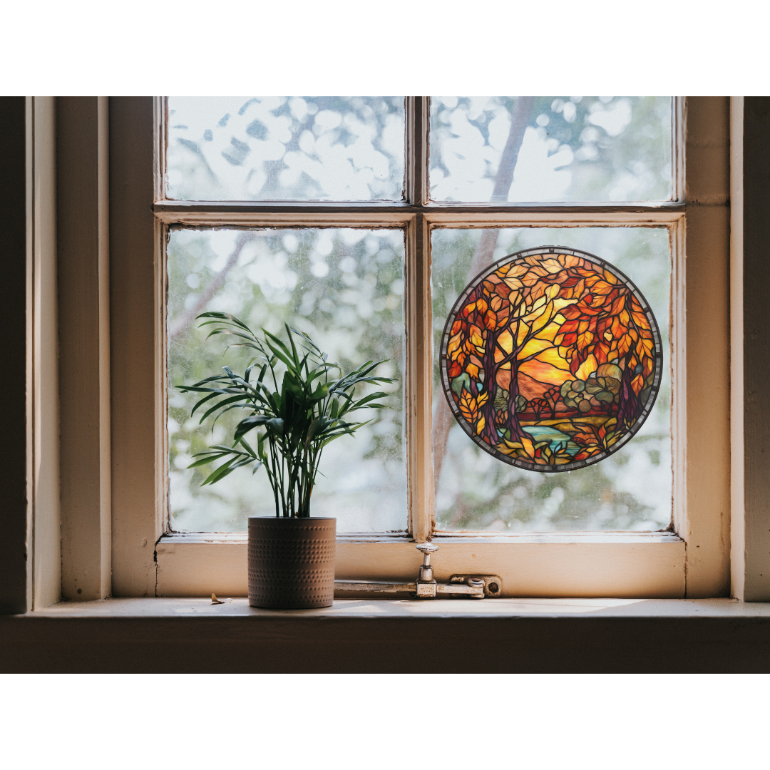 Fall Landscape Stained Glass Window Cling