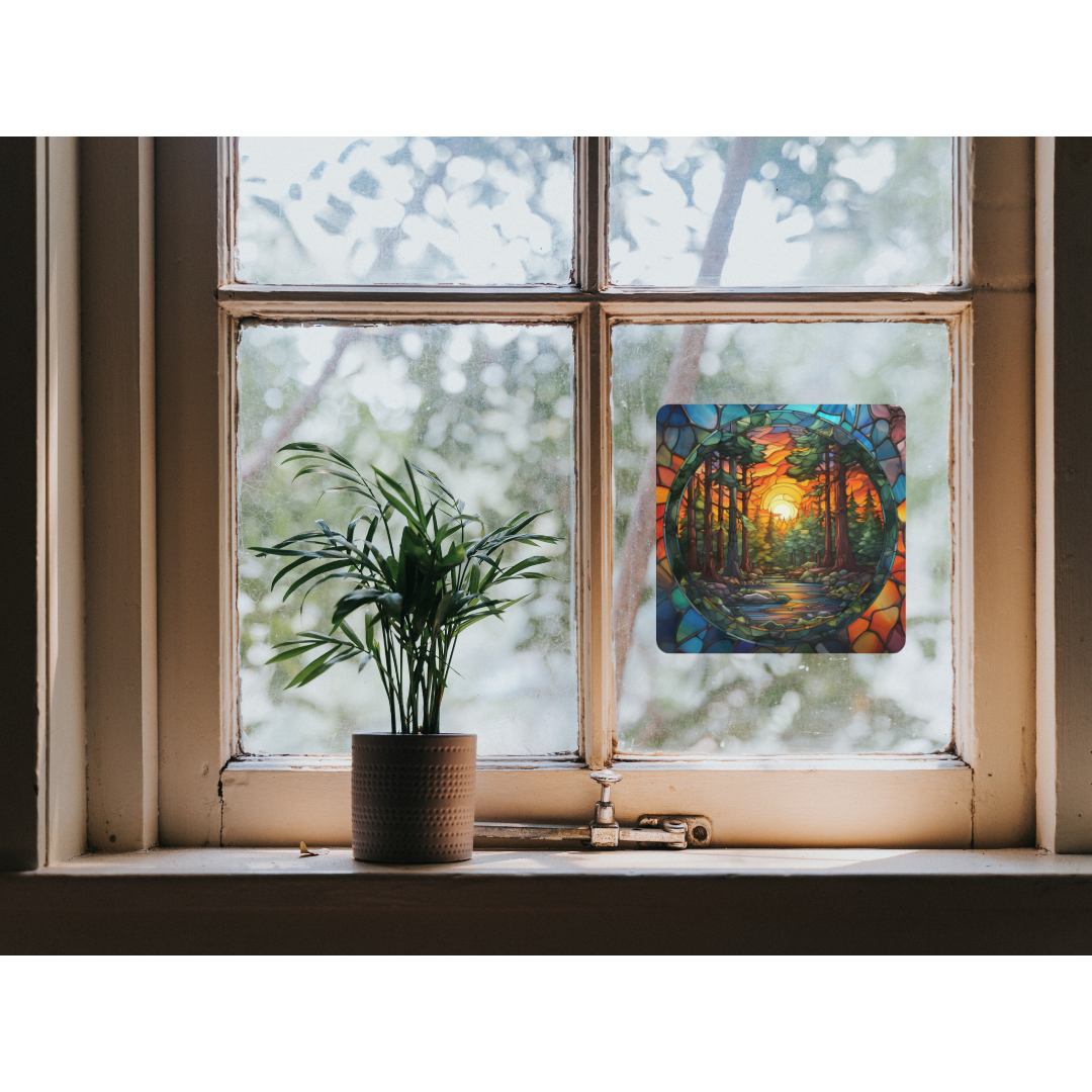 Redwood Forest Stained Glass Window Cling