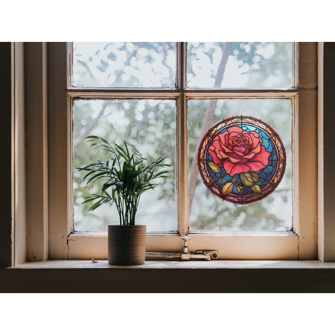 Rose Stained Glass Window Cling