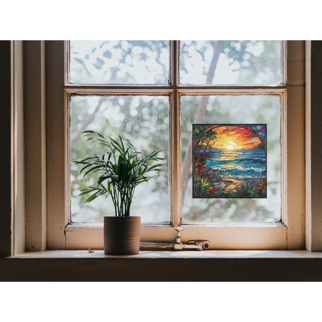 Ocean Beach Stained Glass Window Cling