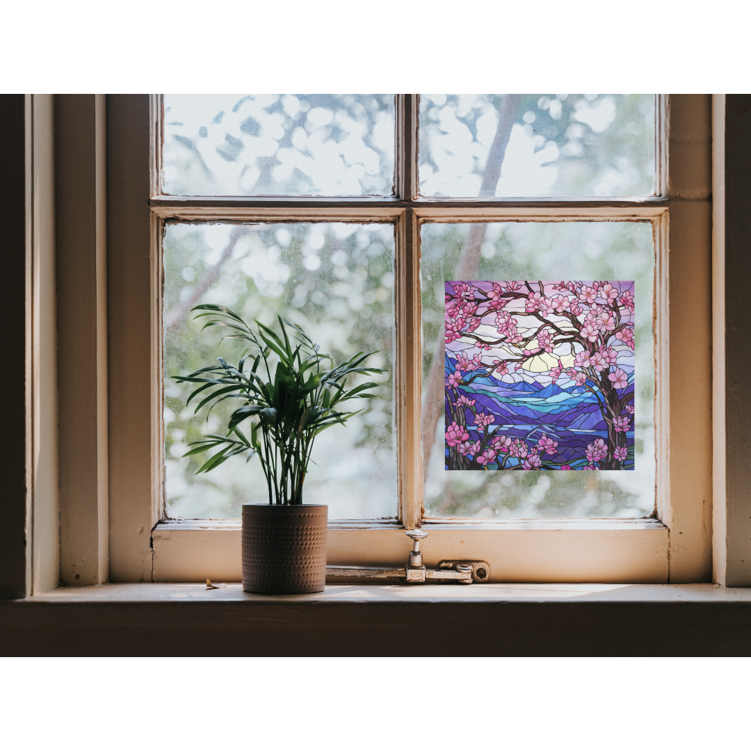 Cherry Blossom Tree Stained Glass Window Cling