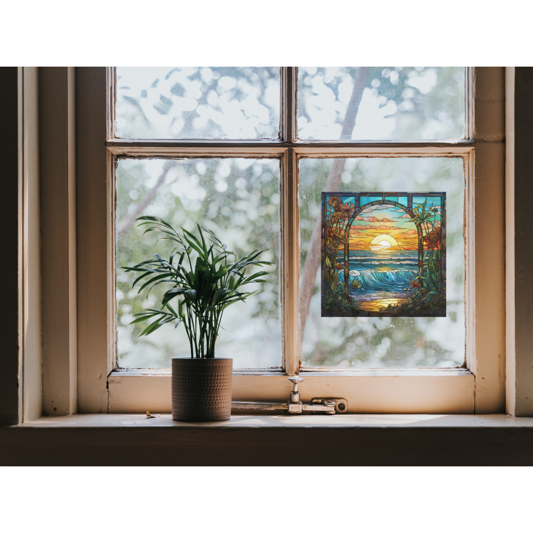 Beach Landscape Stained Glass Window Cling