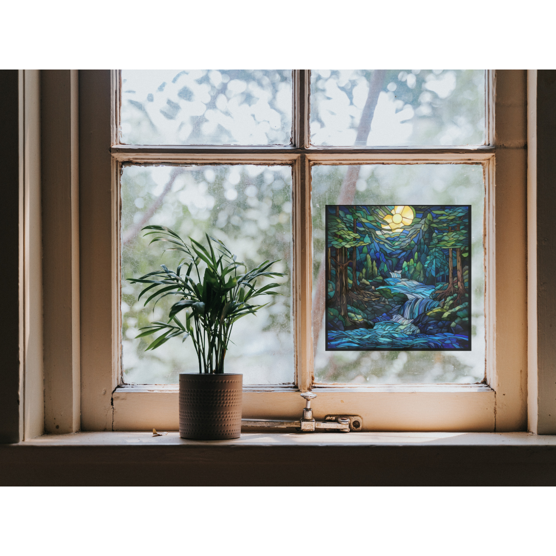 Forest Night Stained Glass Window Cling