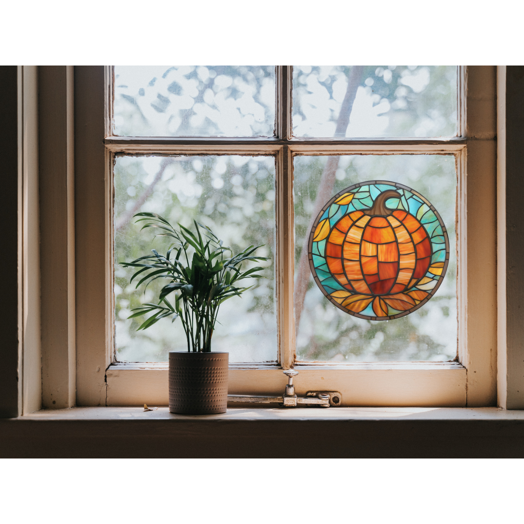 Pumpkin Stained Glass Window Cling