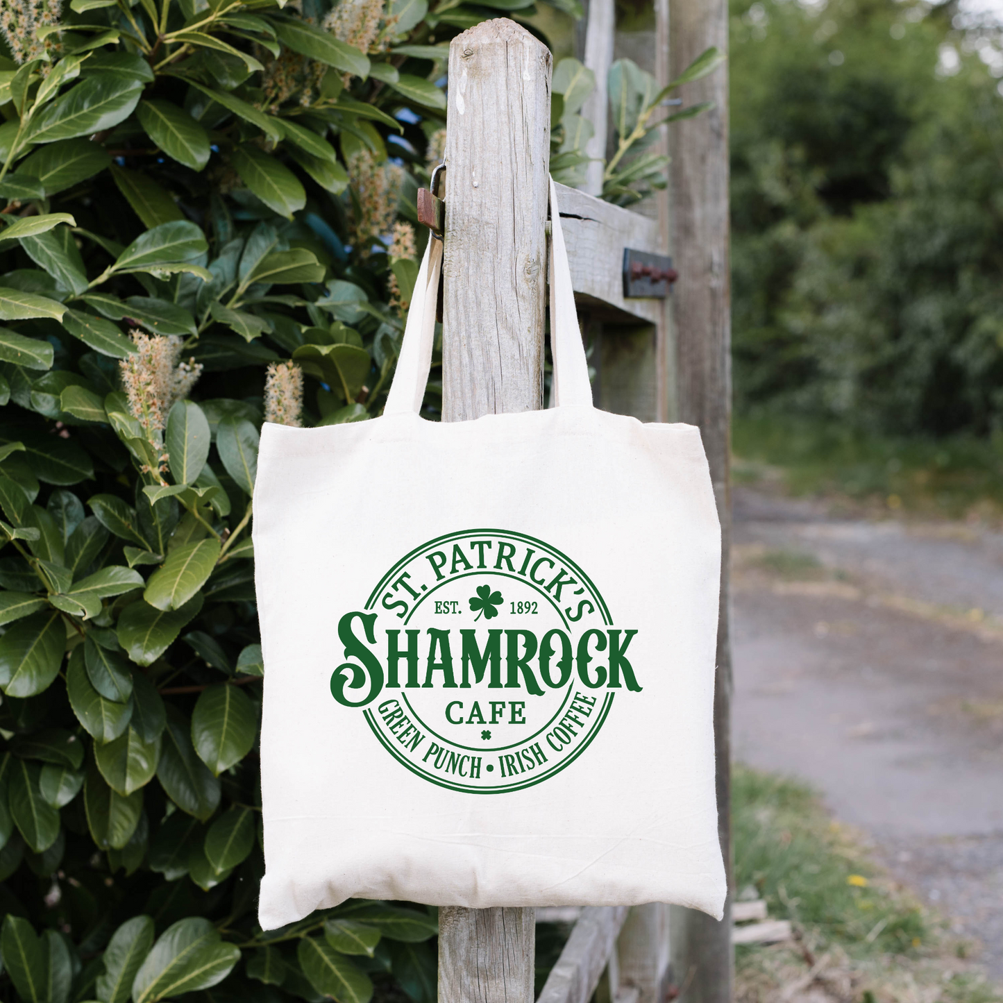 Shamrock Cafe Tote Bag, Reusable Tote Bag, St Patricks Day Tote Bag