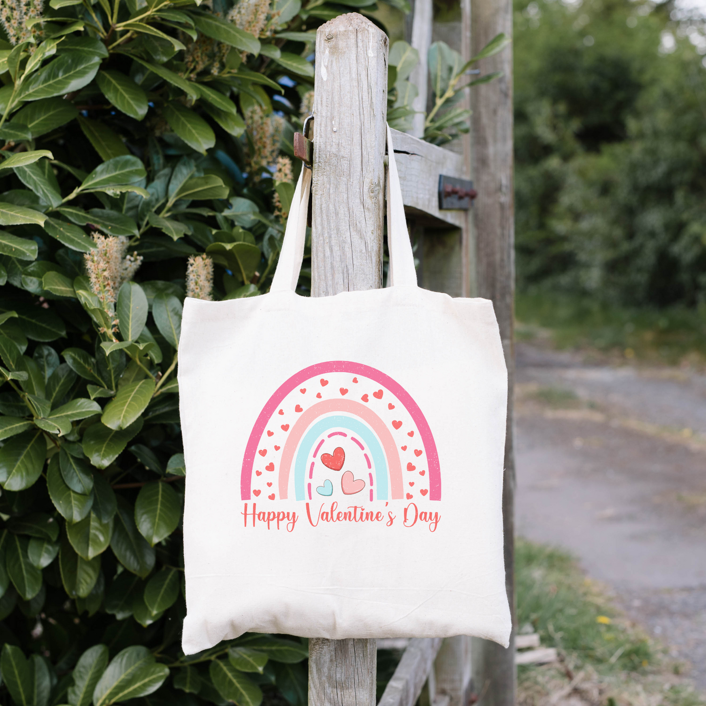 Happy Valentines Day Rainbow Tote Bag, Reusable Tote Bag, Valentines Day Tote Bag