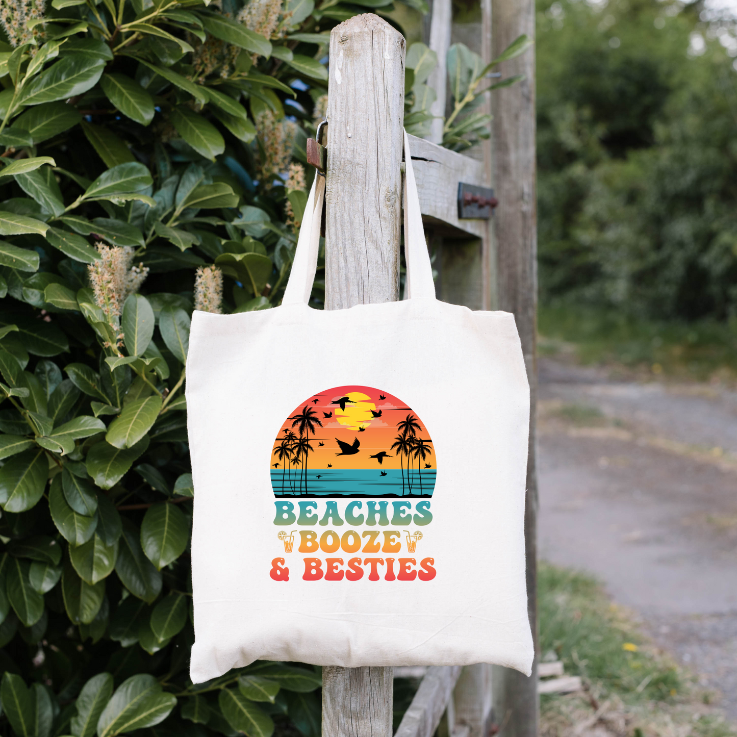 Beaches Booze Besties Tote Bag, Reusable Tote Bag, Beach Tote Bag