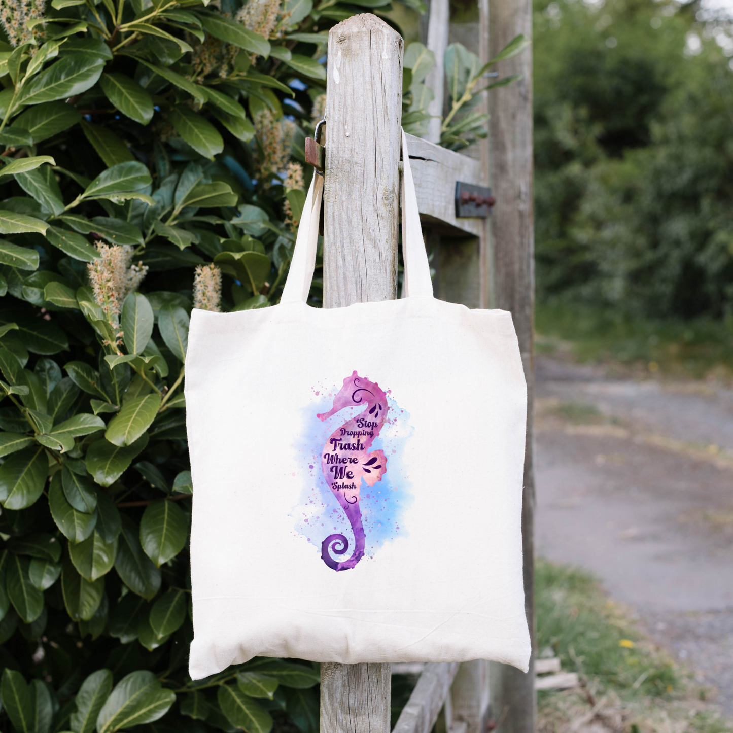Stop Dropping Trash Where We Splash Tote Bag, Seahorse Tote Bag, Reusable Tote Bag, Beach Tote Bag