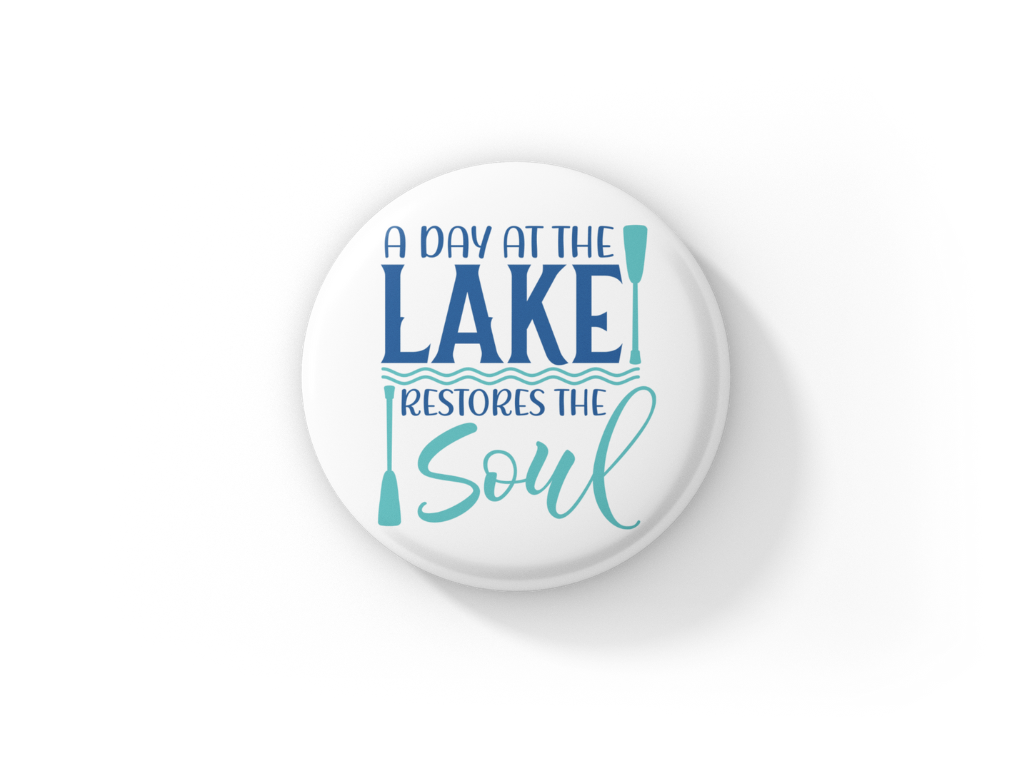 A Day At The Lake Pin Back Button, Magnet, Keychain