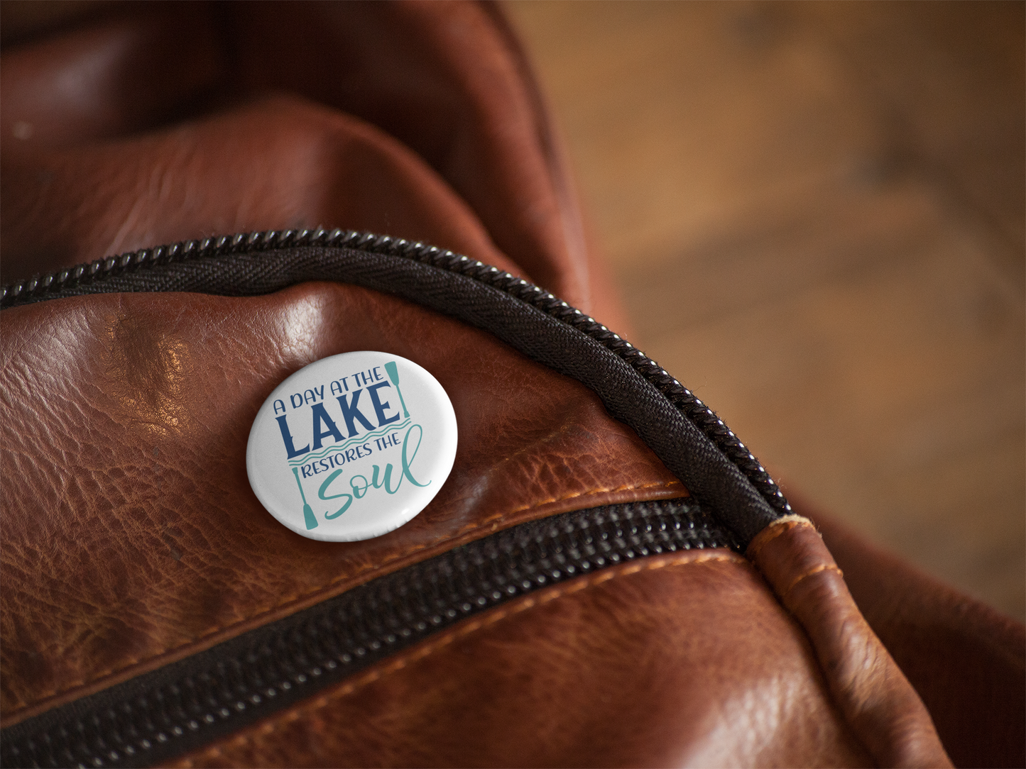 A Day At The Lake Pin Back Button, Magnet, Keychain