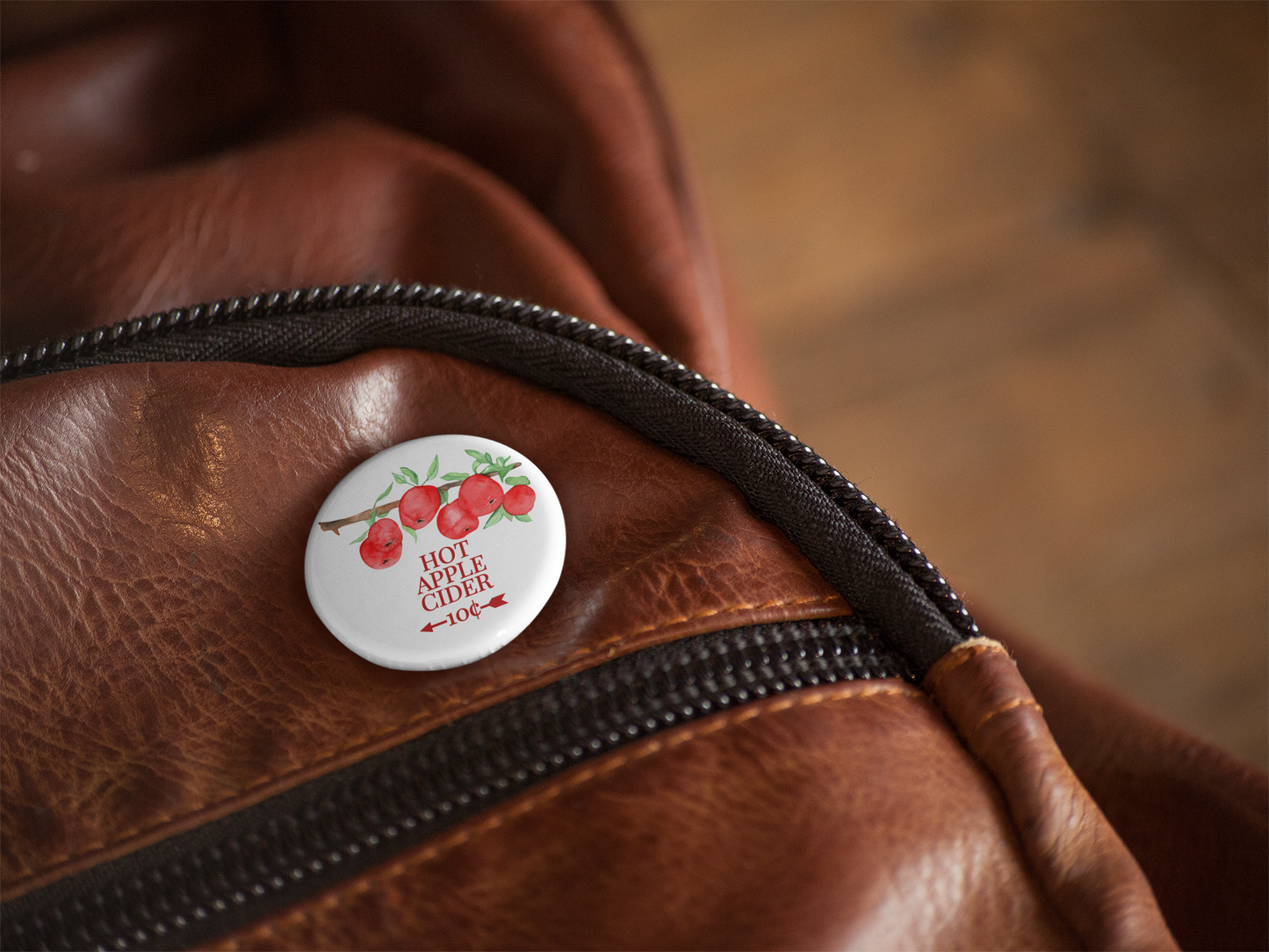 Hot Apple Cider Pin Back Button, Magnet, Keychain
