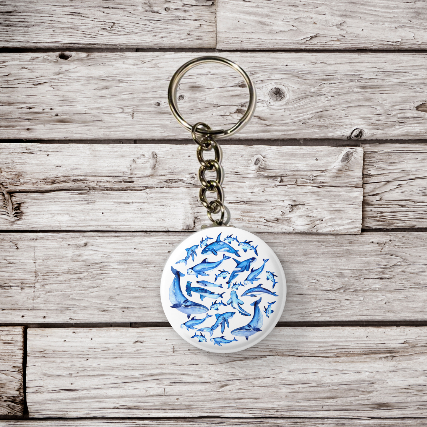 Whale and Shark Pin Back Button, Magnet, Keychain