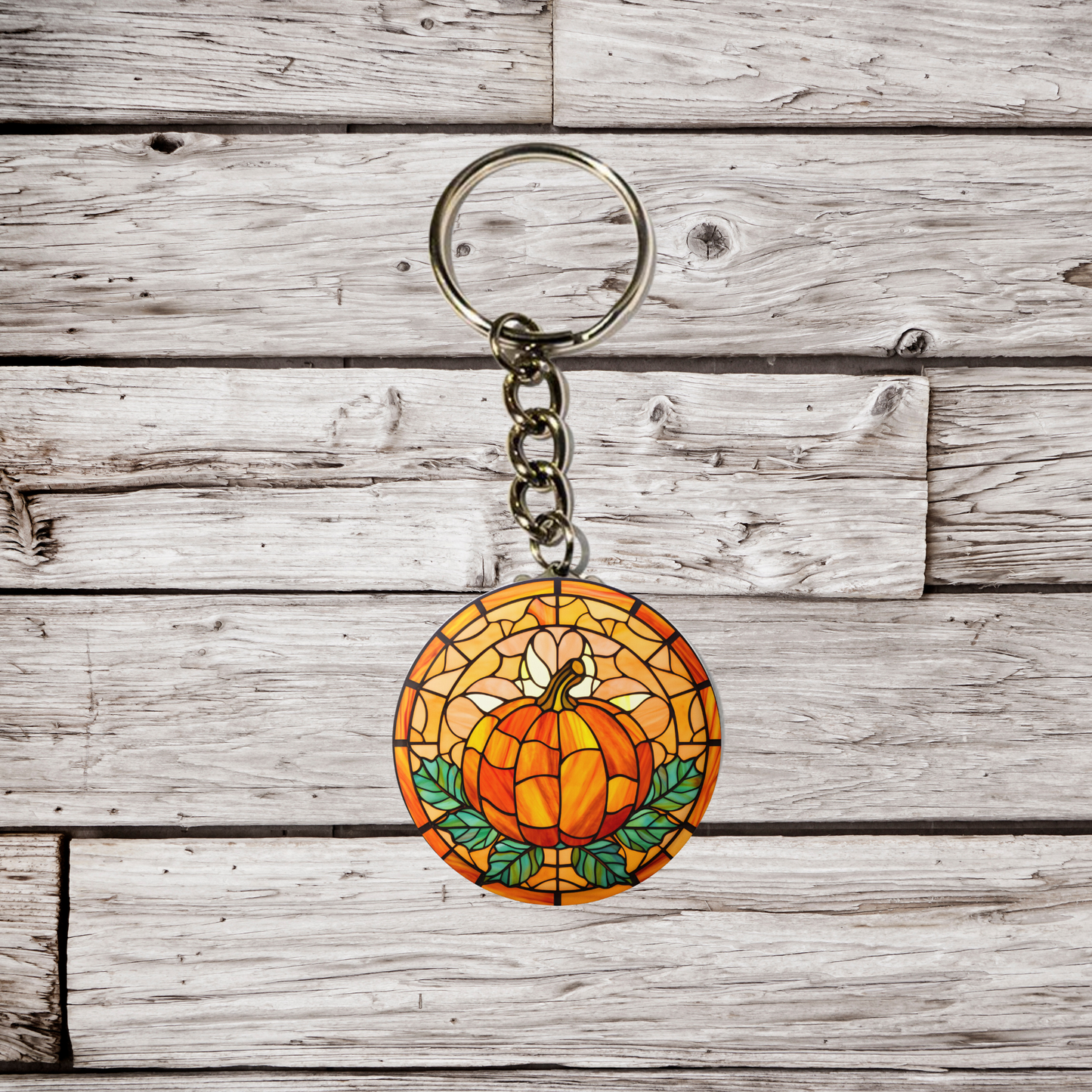 Stained Glass Pumpkin Pin Back Button, Magnet, Keychain