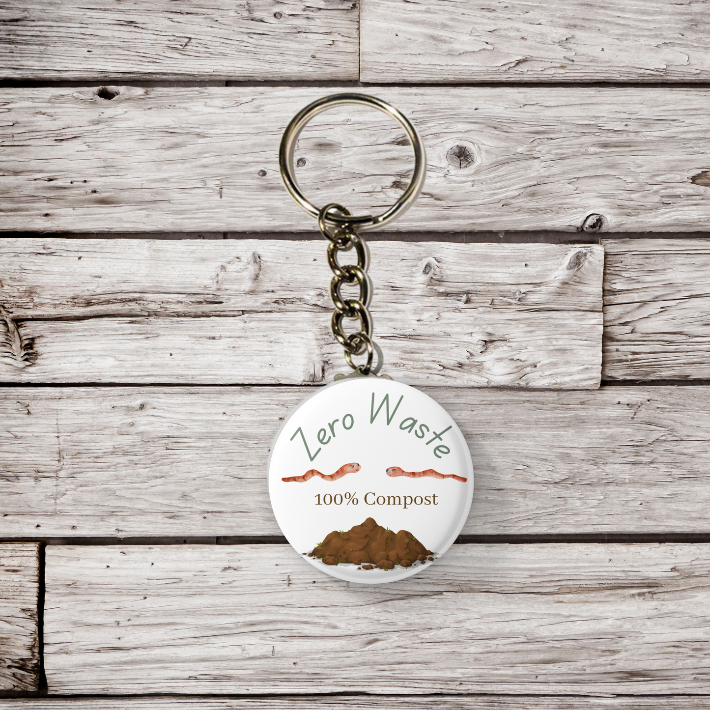 Zero Waste 100% Compost Pin Back Button, Magnet, Keychain