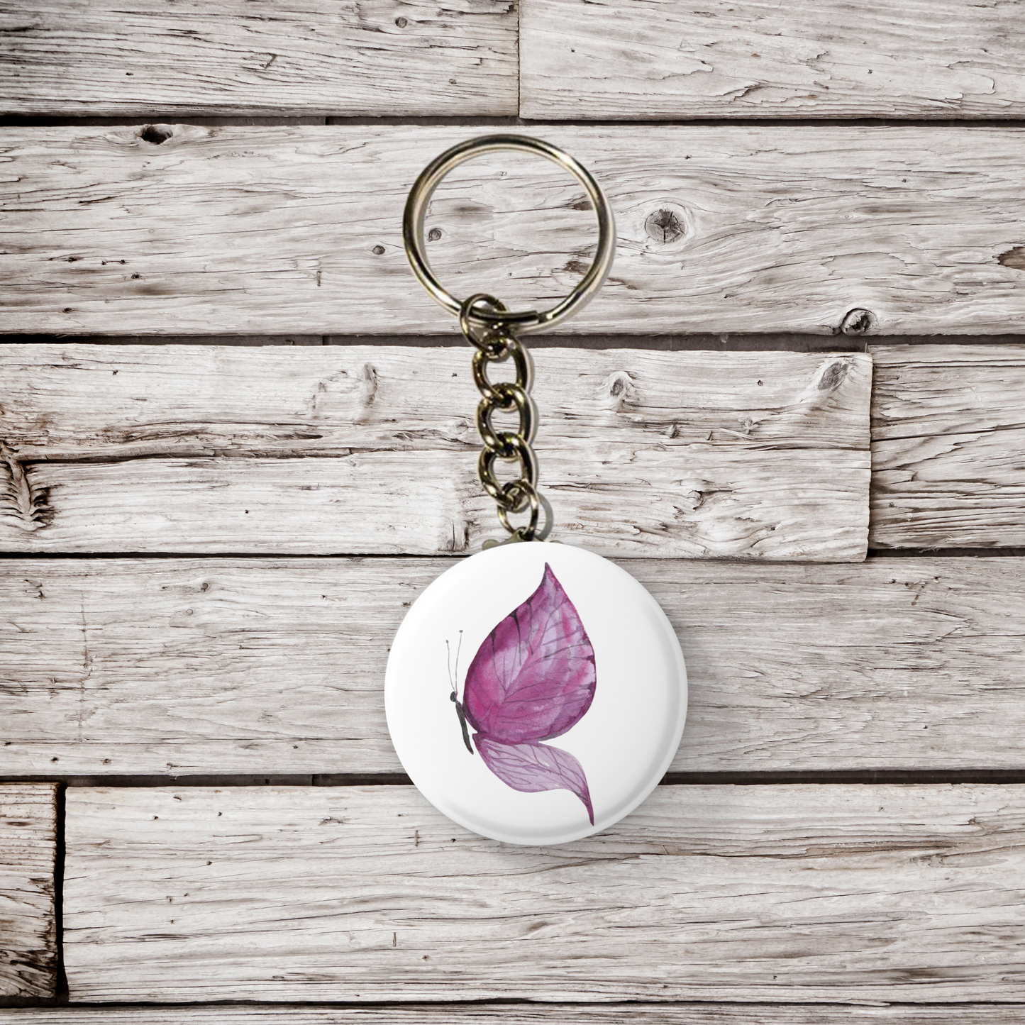 Purple Butterfly Pin Back Button, Magnet, Keychain