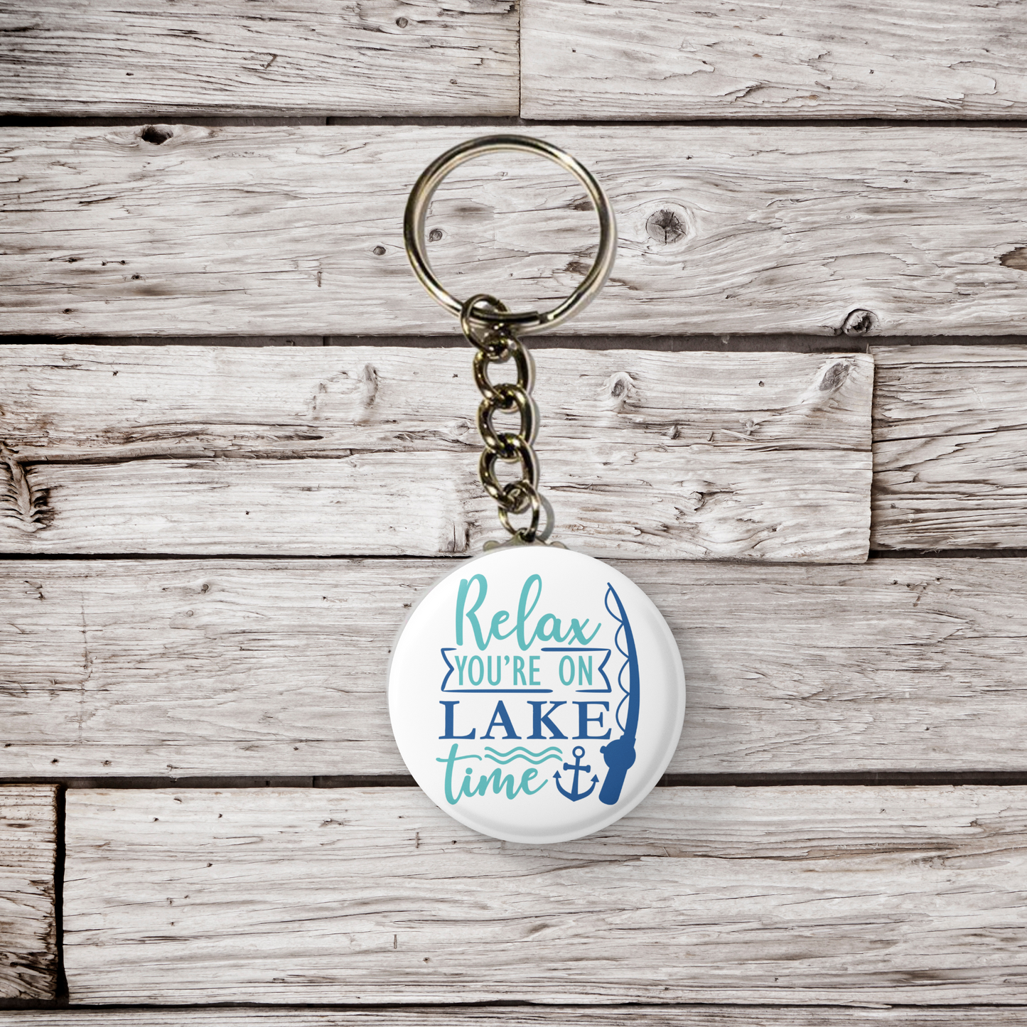 Relax Your On Lake Time Pin Back Button, Magnet, Keychain