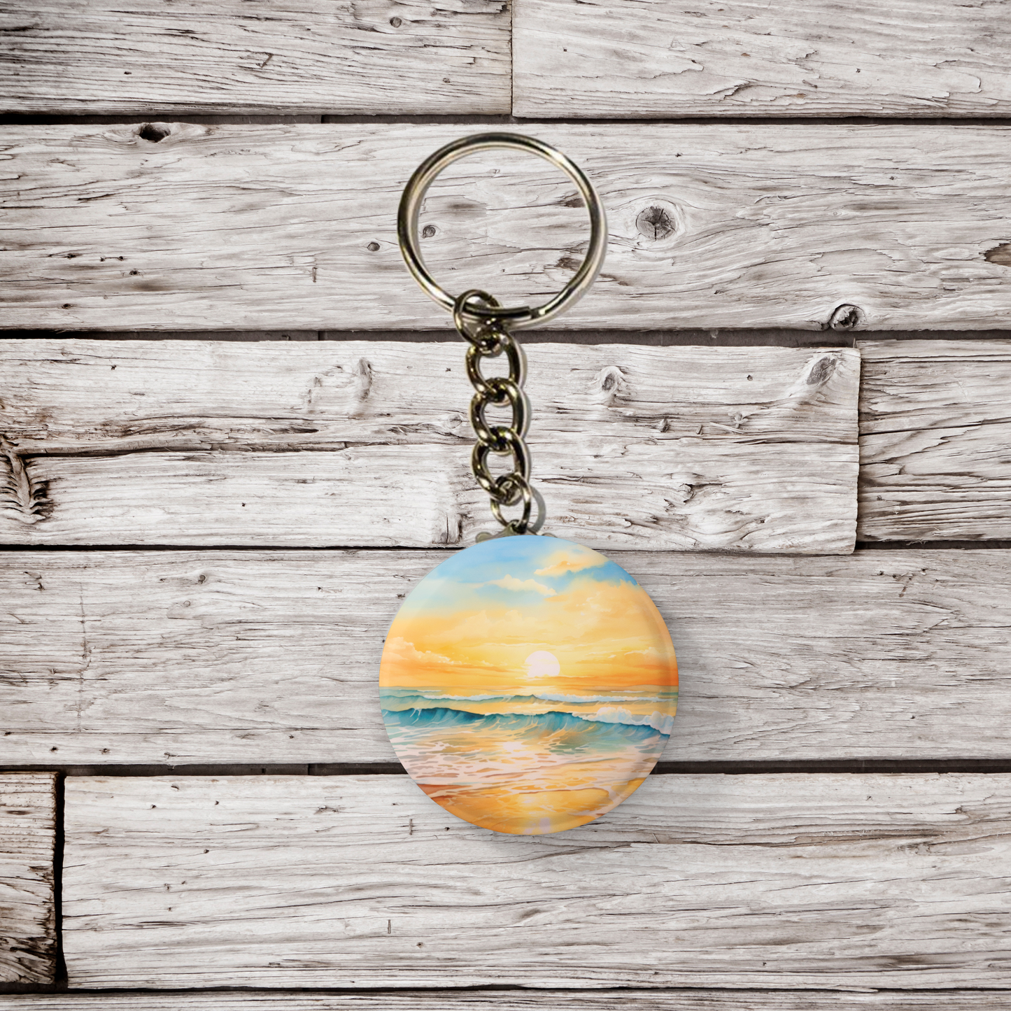 Beach Landscape 4 Pin Back Button, Magnet, Keychain