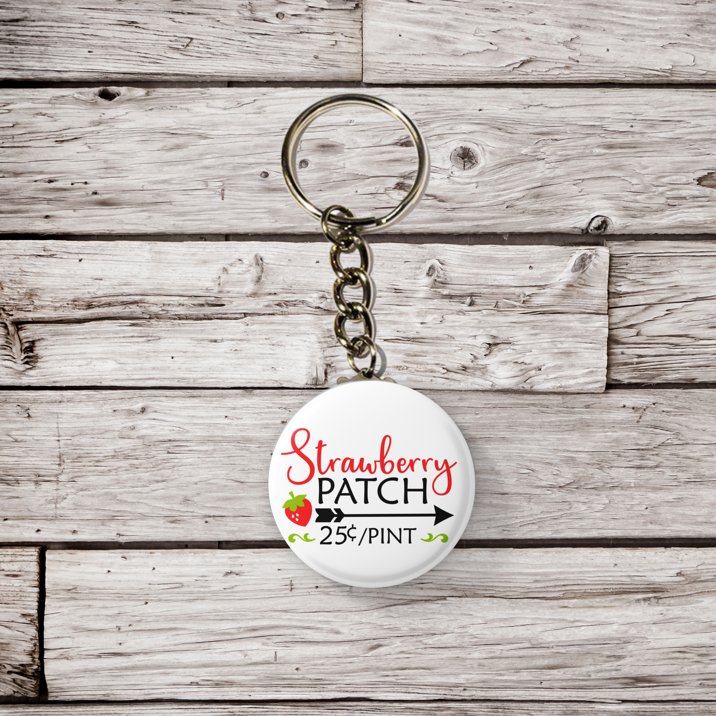 Strawberry Patch Pin Back Button, Magnet, Keychain