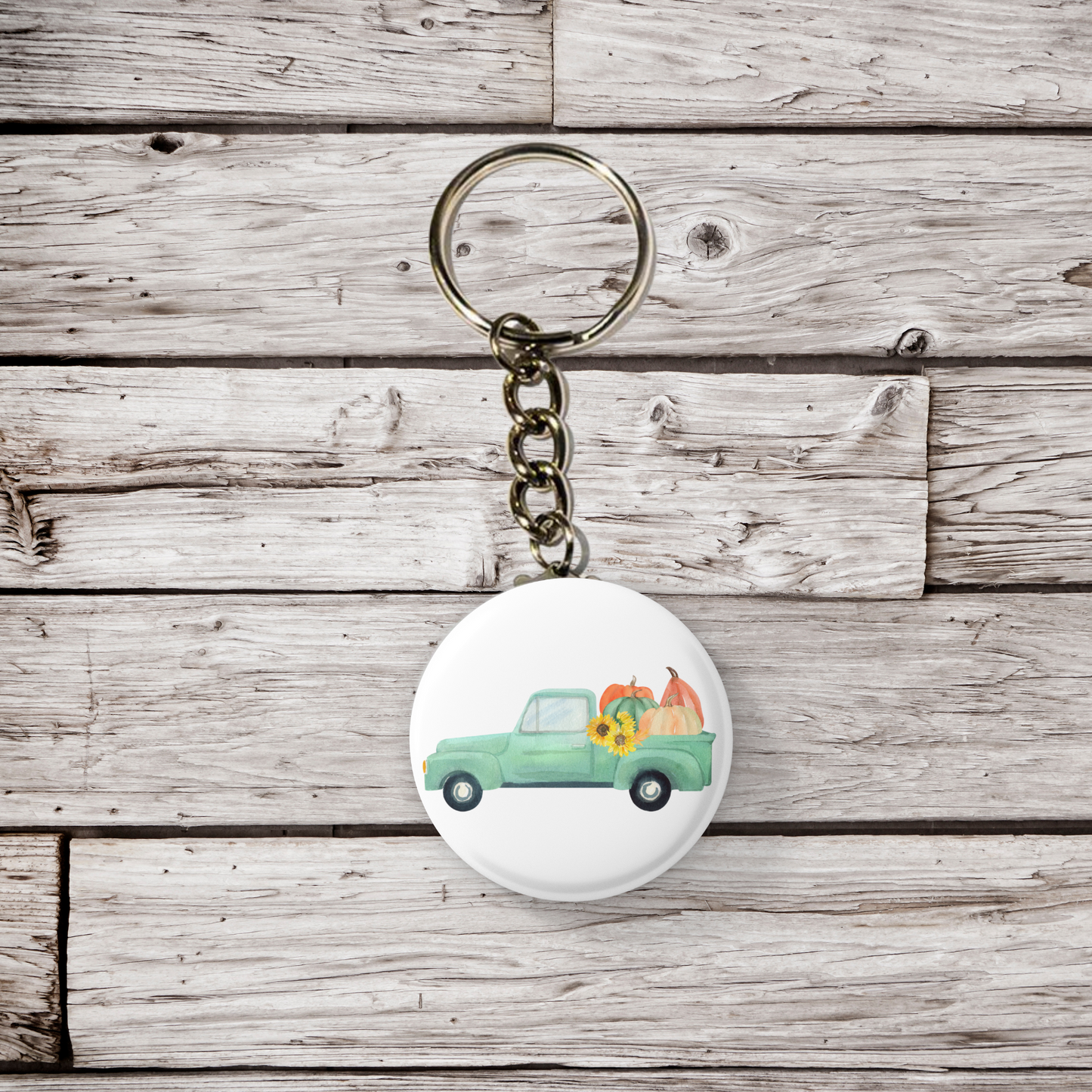 Fall Harvest Truck Pin Back Button, Magnet, Keychain
