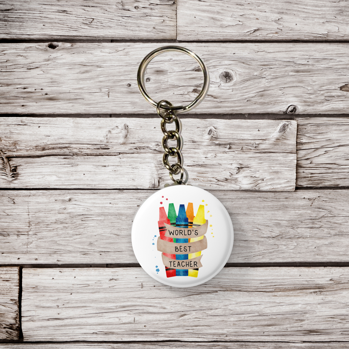 Worlds Best Teacher Pin Back Button, Magnet, Keychain