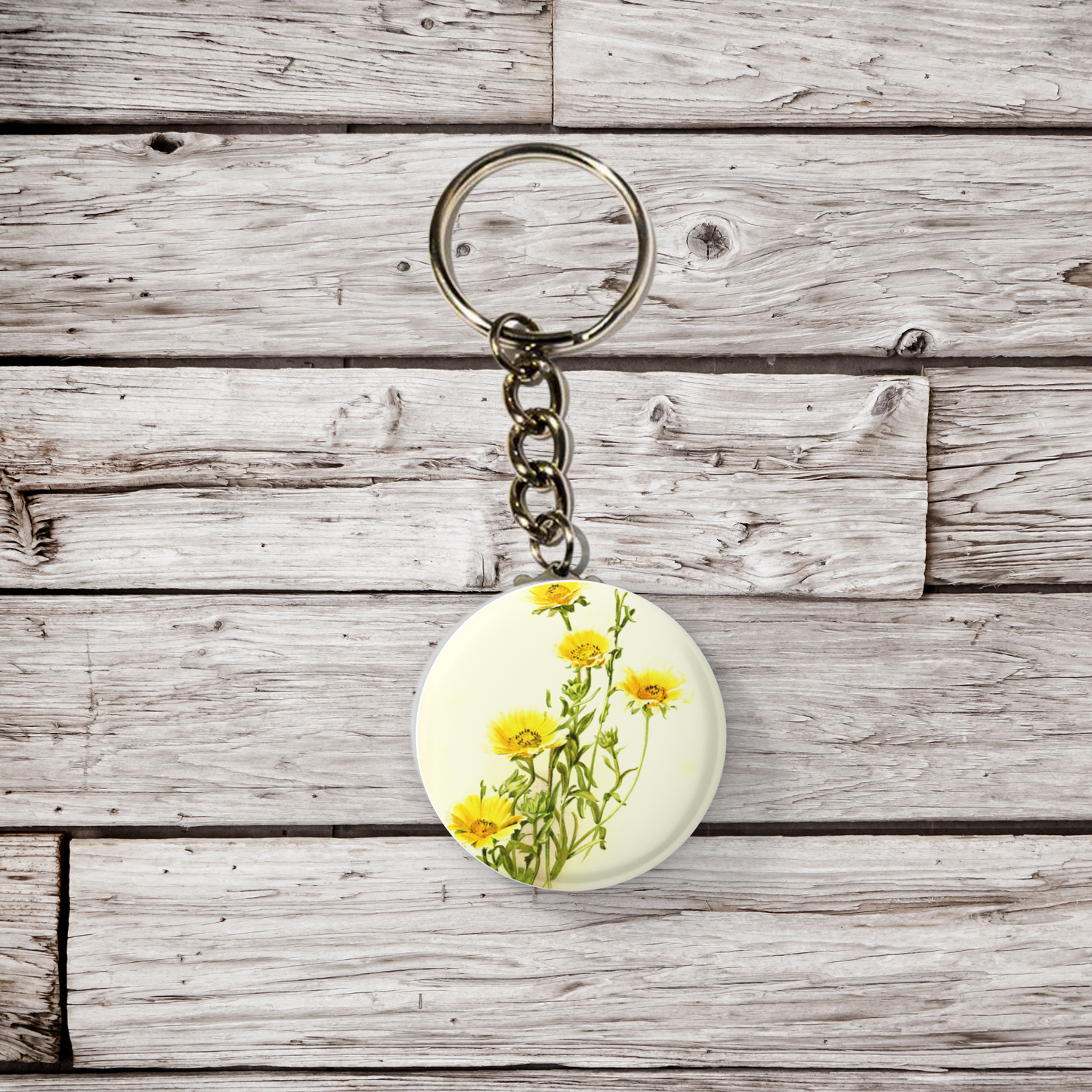 Yellow Flower Pin Back Button, Magnet, Keychain