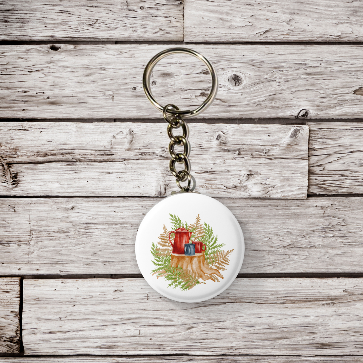 Camp Coffee Pin Back Button, Magnet, Keychain