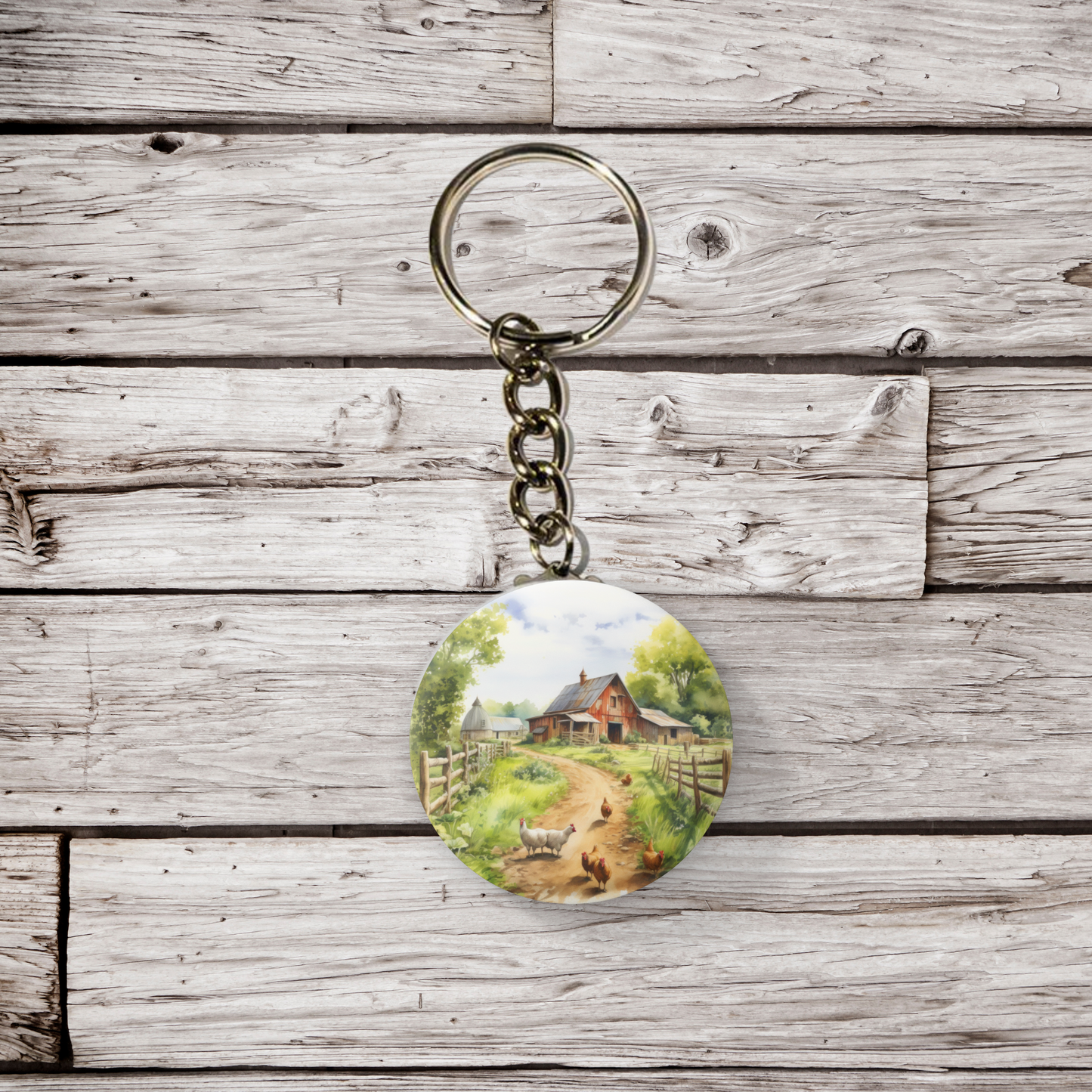 Farm Landscape 4 Pin Back Button, Magnet, Keychain