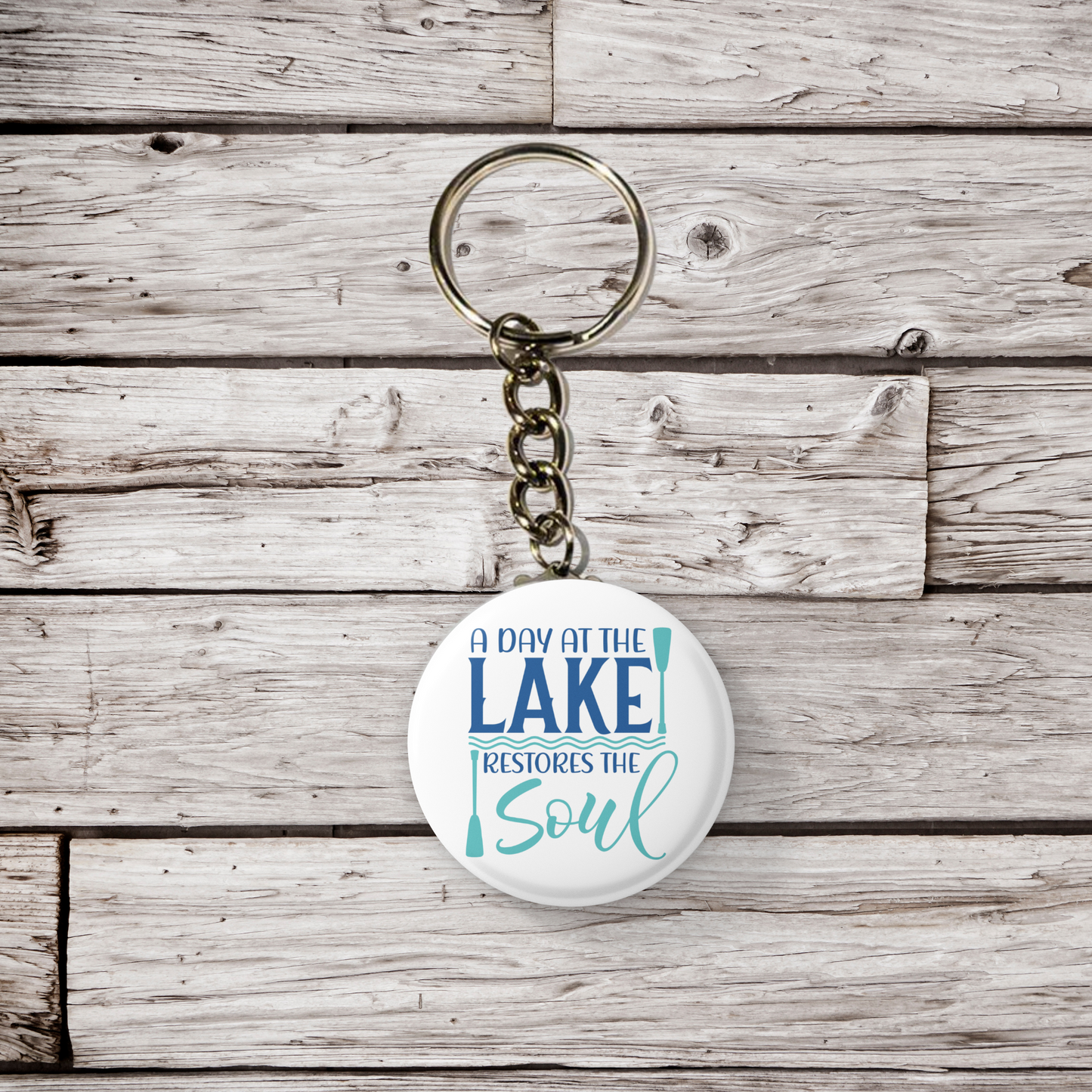 A Day At The Lake Pin Back Button, Magnet, Keychain