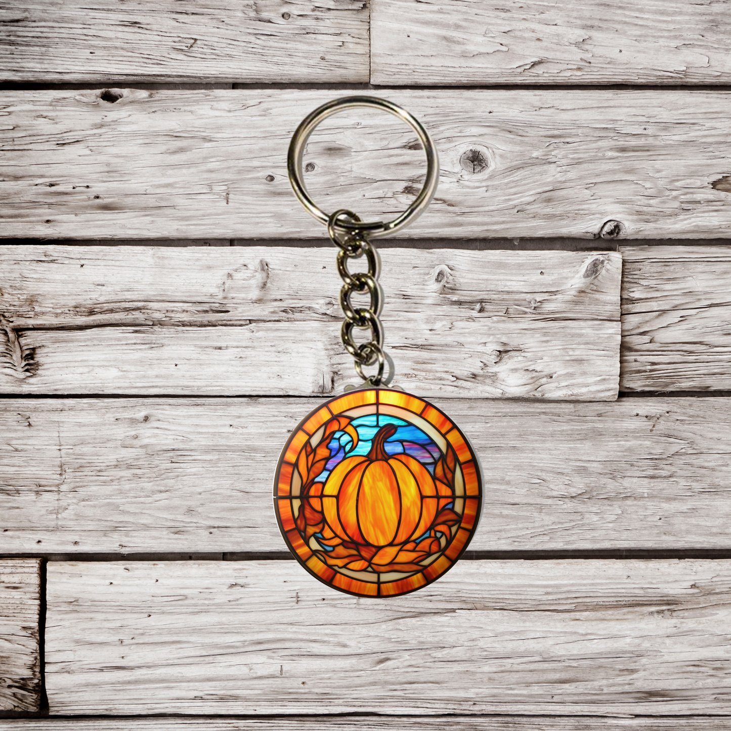 Stained Glass Pumpkin Pin Back Button, Magnet, Keychain