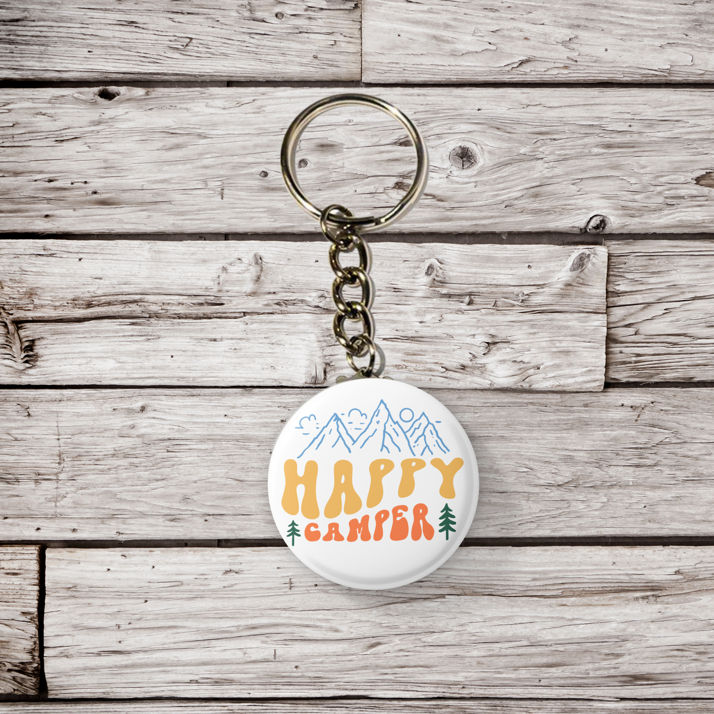 Happy Camper Pin Back Button, Magnet, Keychain