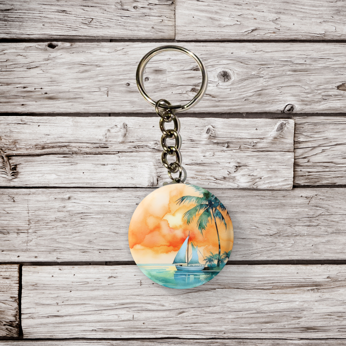 Ocean Sail Boat Pin Back Button, Magnet, Keychain