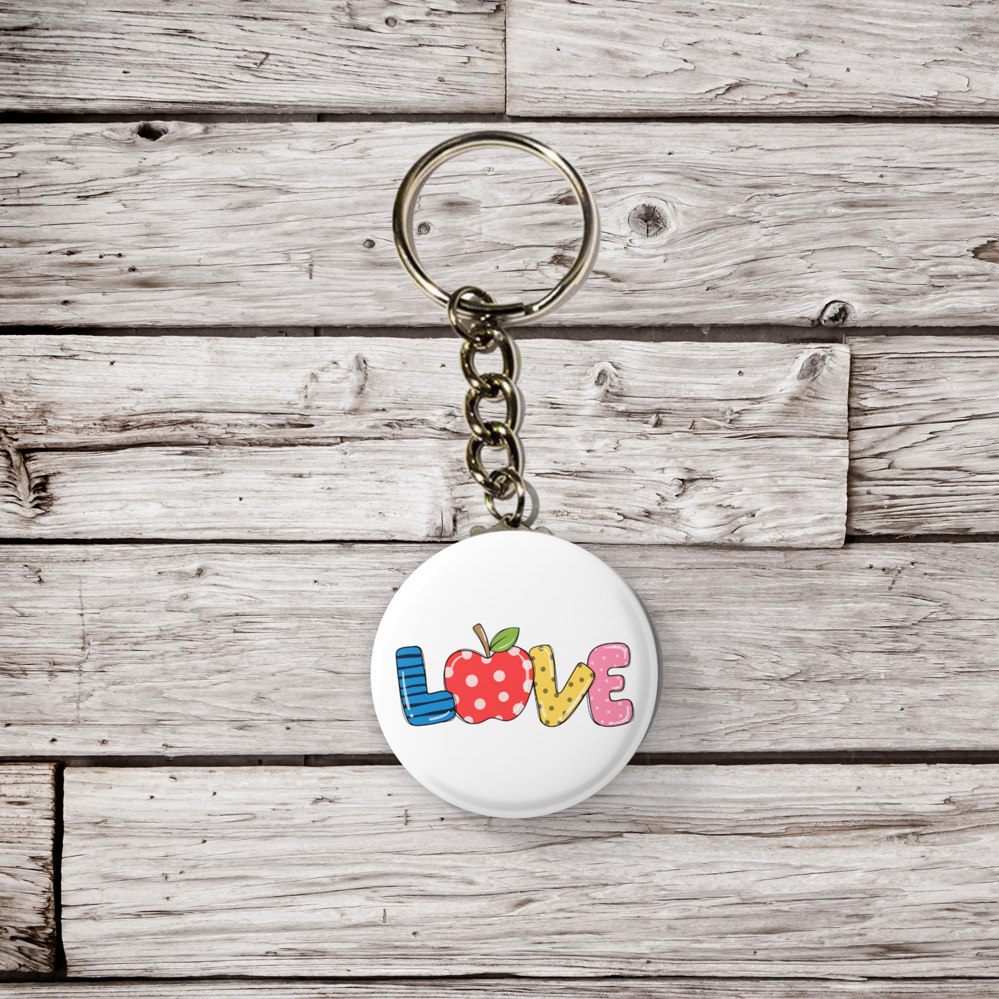 Teacher Love Pin Back Button, Magnet, Keychain