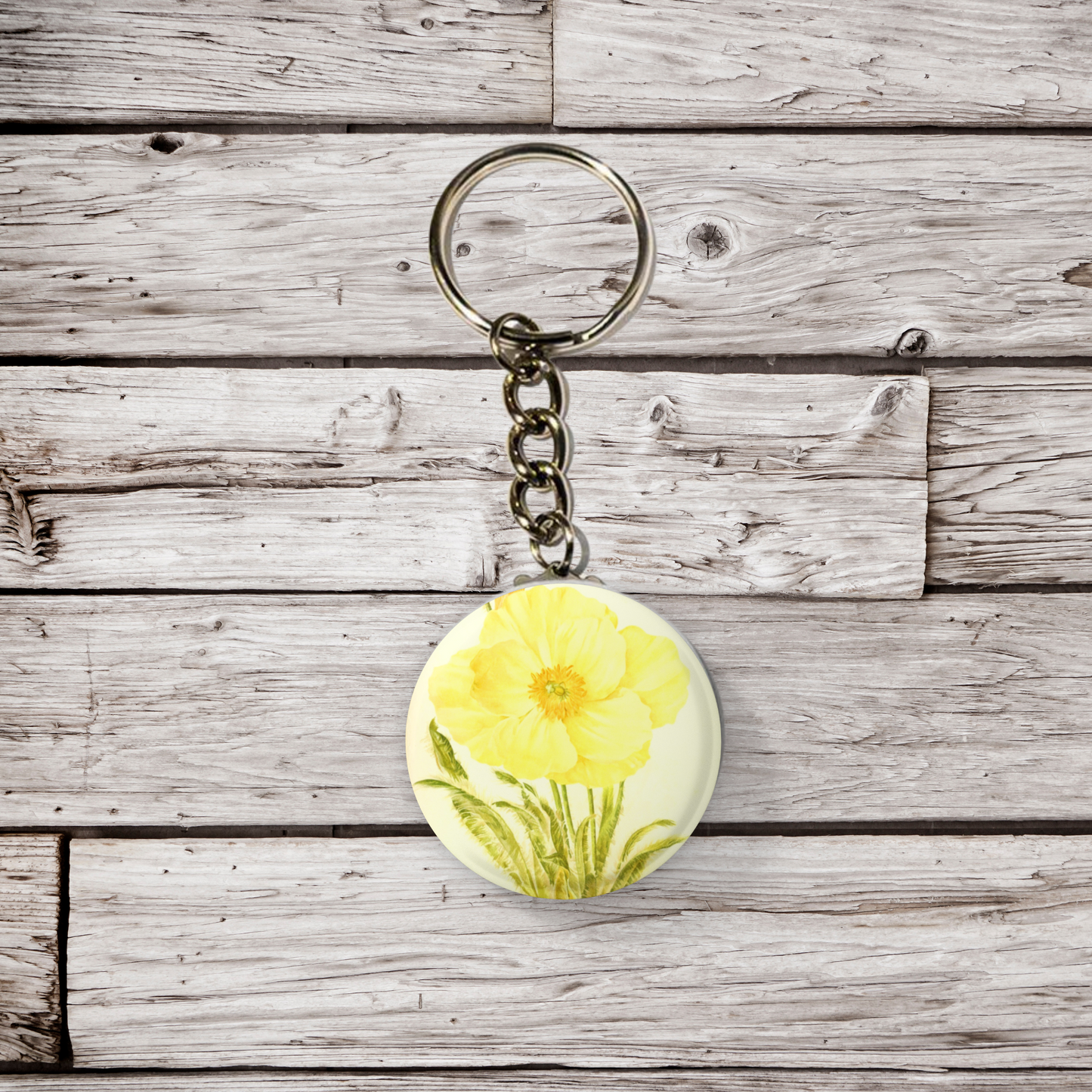 Welsh Poppy Flower Yellow Pin Back Button, Magnet, Keychain
