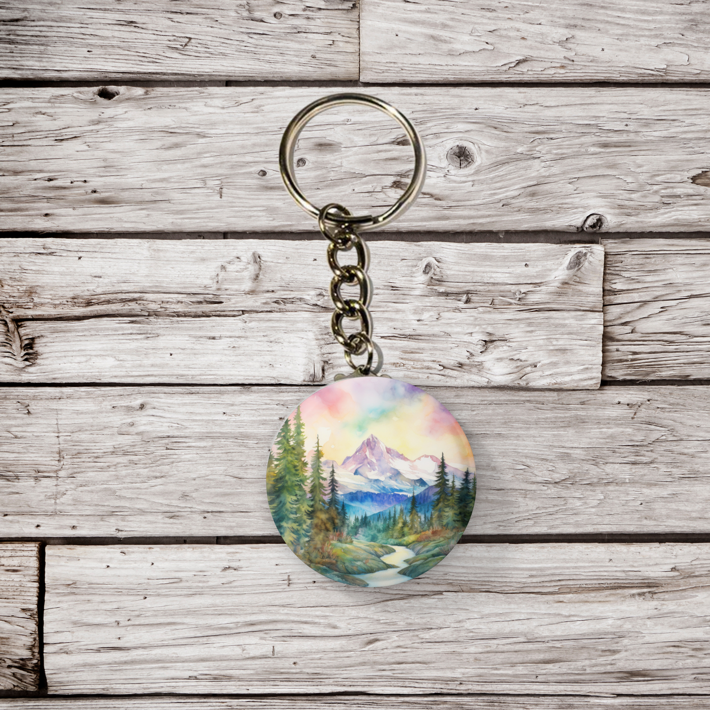 Mountain Forest 3 Pin Back Button, Magnet, Keychain