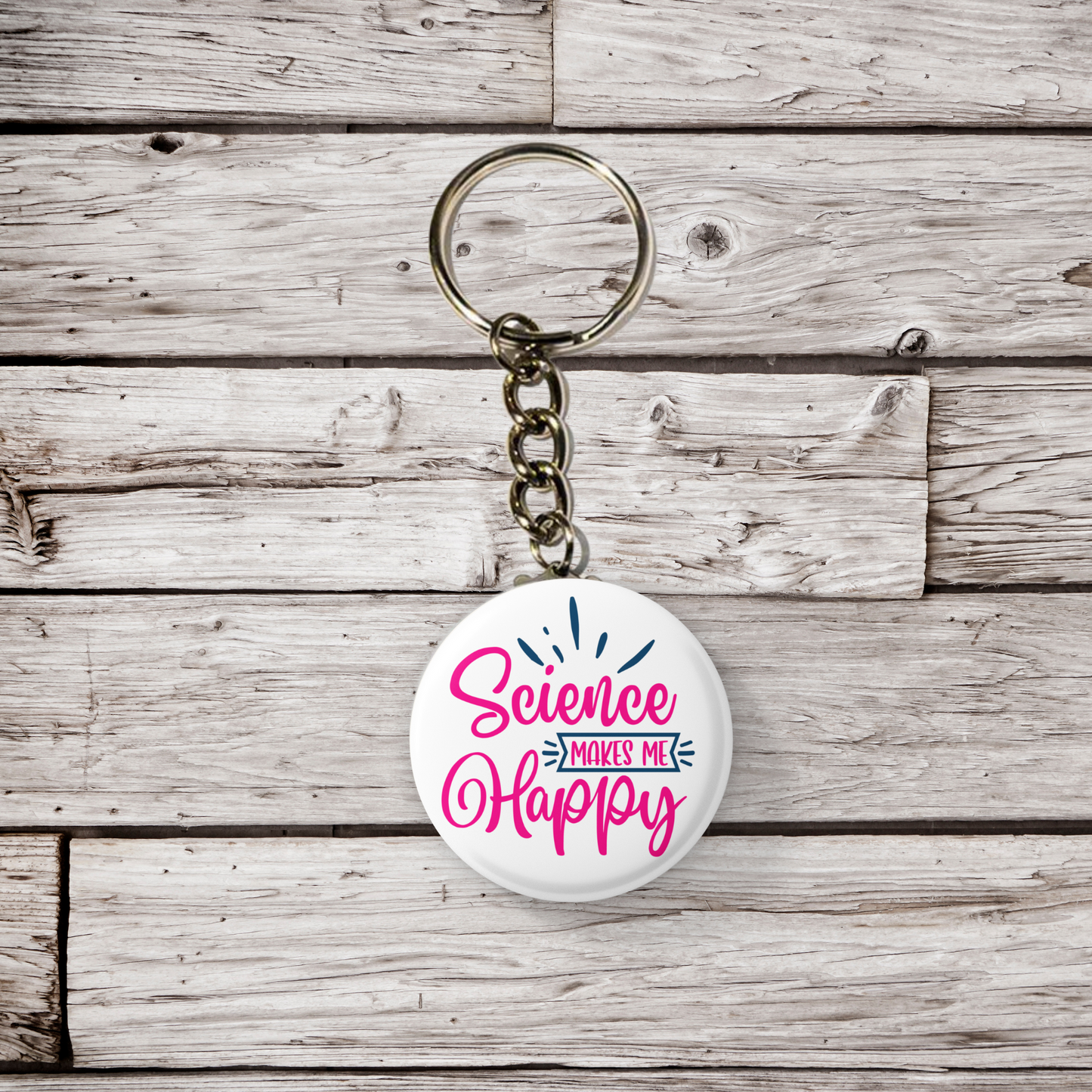 Science Makes Me Happy Pin Back Button, Magnet, Keychain