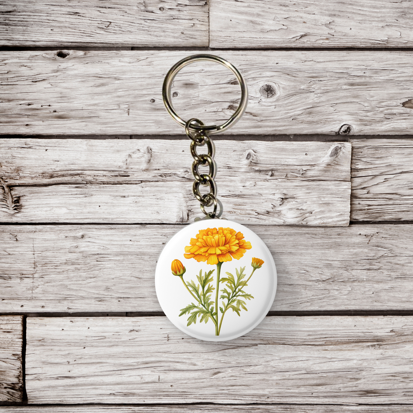 Marigold 3 Pin Pin Back Button, Magnet, Keychain