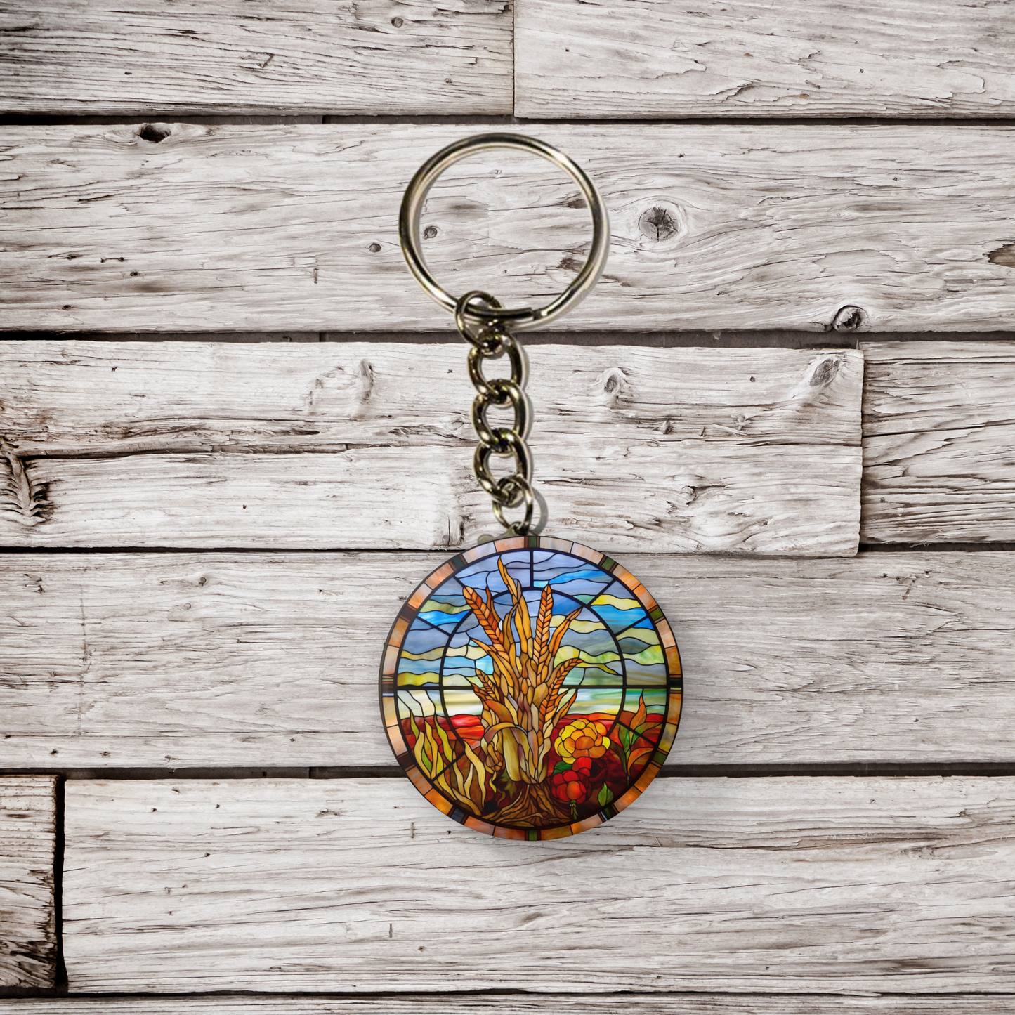 Stained Glass Wheat Pin Back Button, Magnet, Keychain
