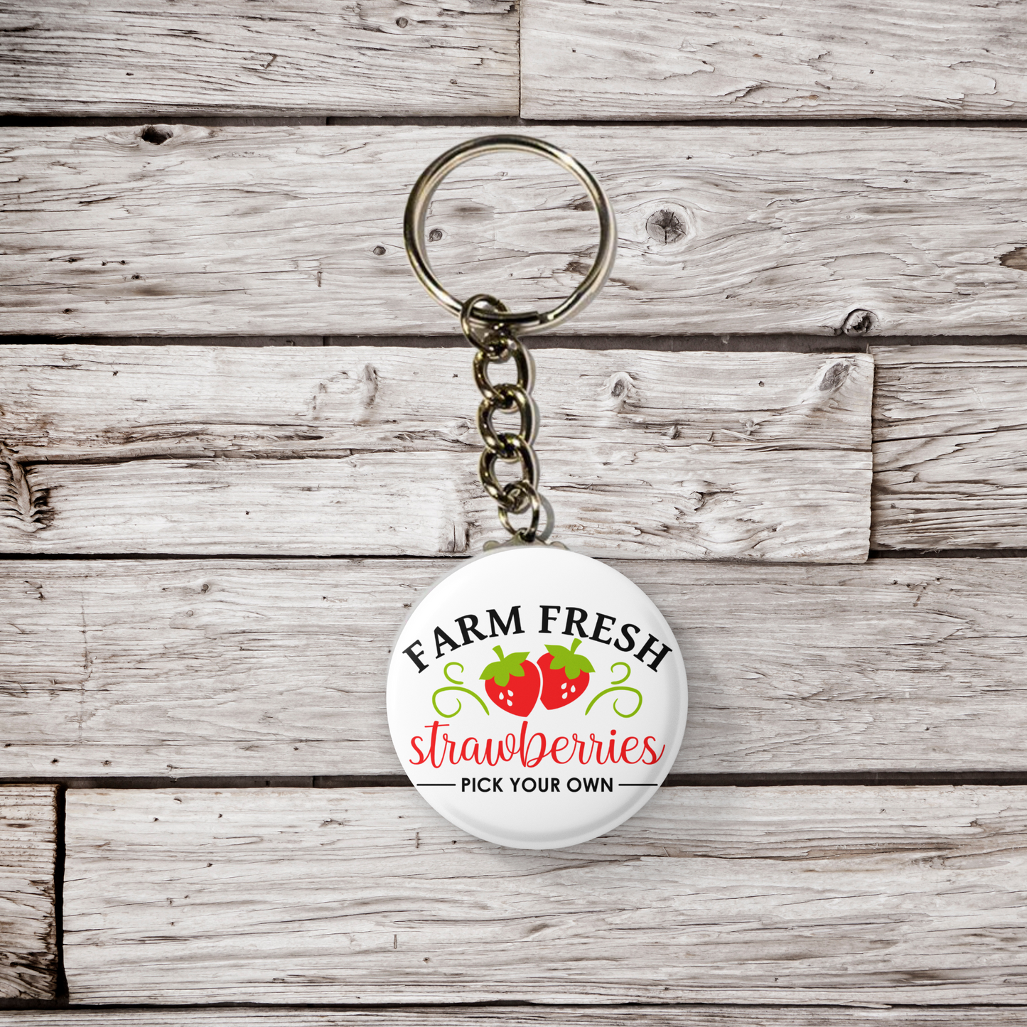 Farm Fresh Strawberries Pin Back Button, Magnet, Keychain
