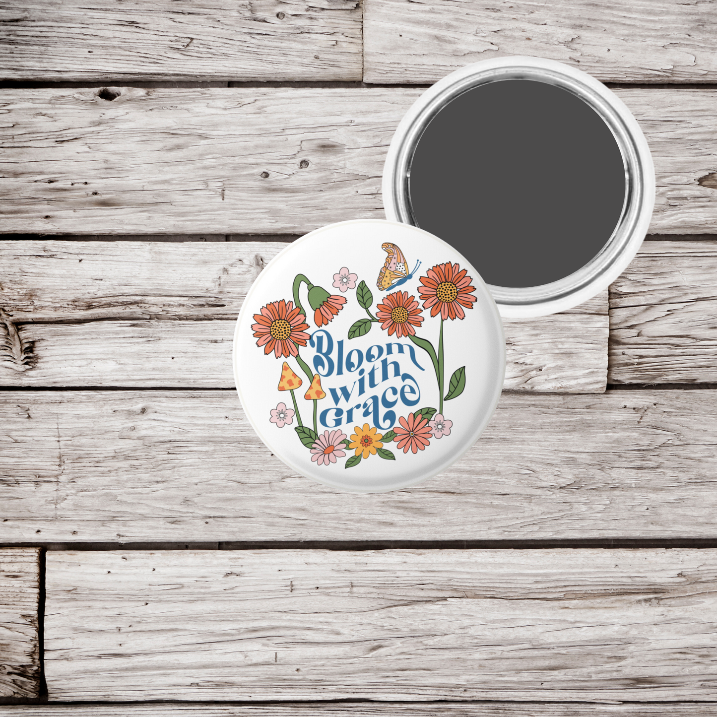 Bloom With Grace Pin Back Button, Magnet, Keychain
