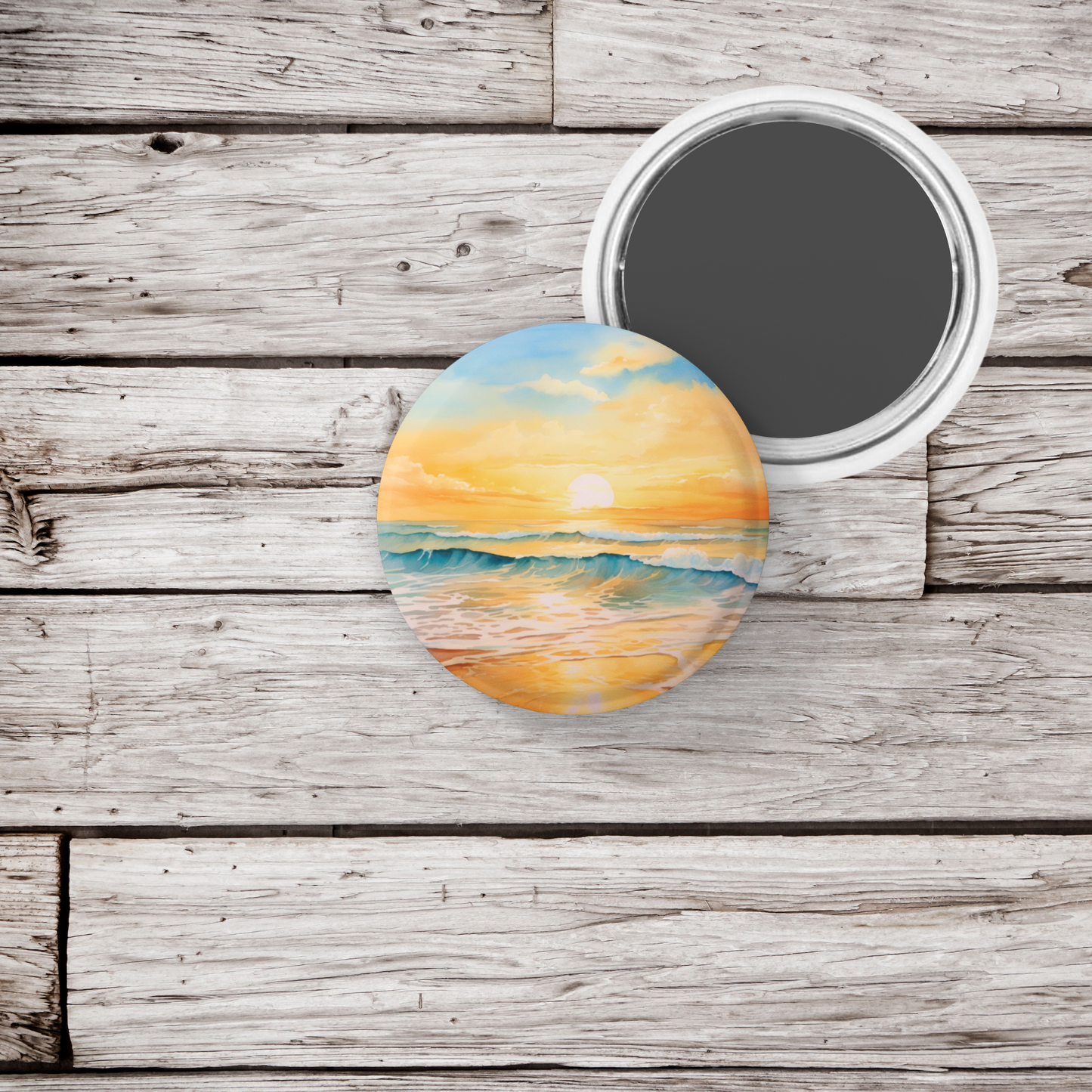 Beach Landscape 4 Pin Back Button, Magnet, Keychain
