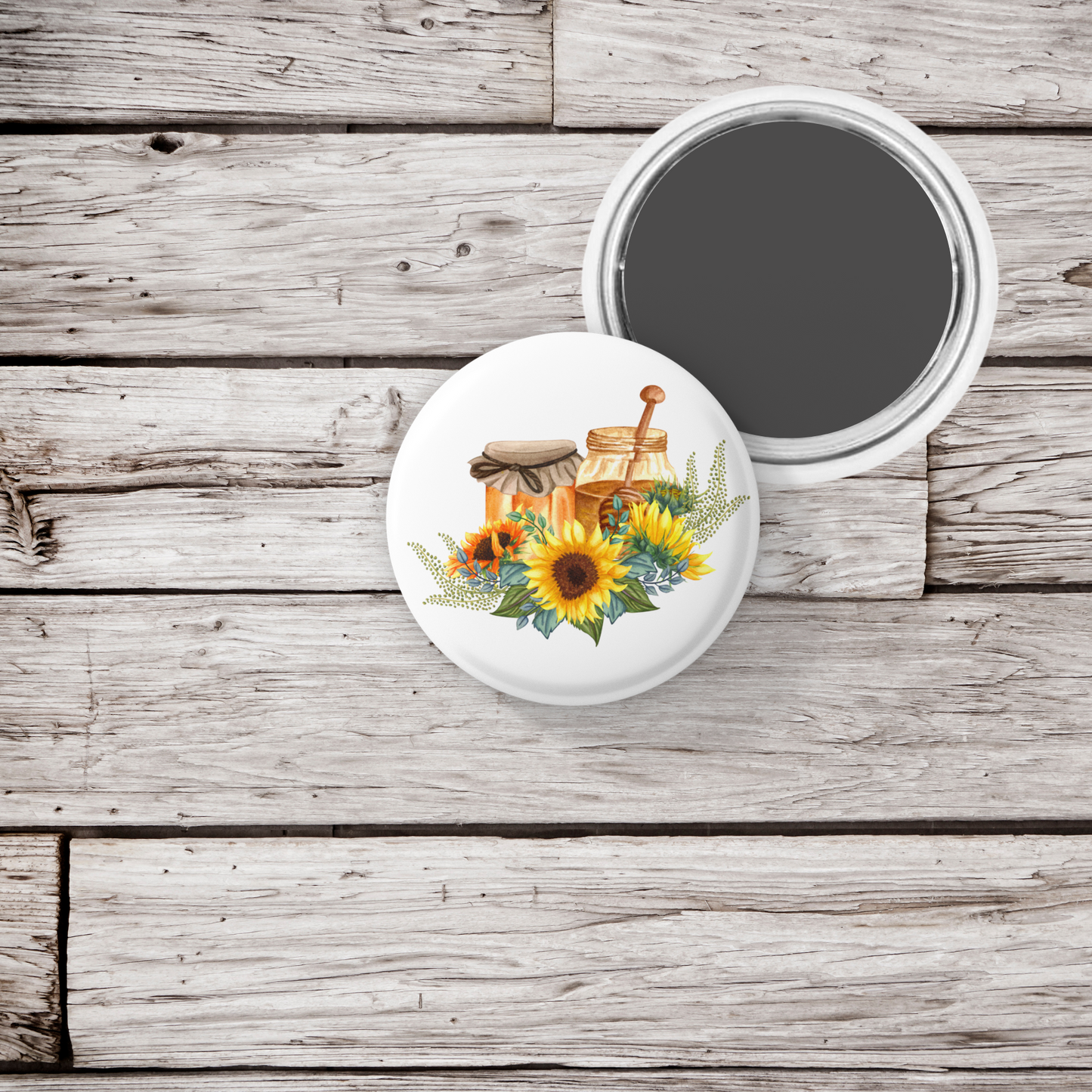 Sunflower Honey Pin Back Button, Magnet, Keychain