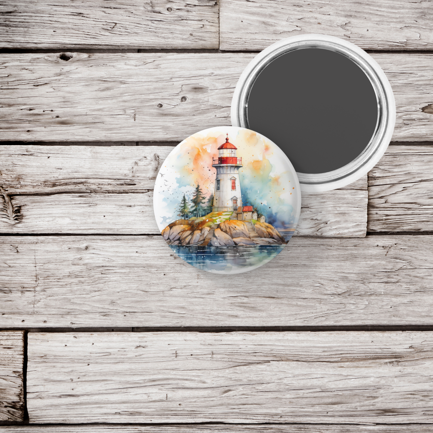 Lighthouse 3 Pin Back Button, Magnet, Keychain