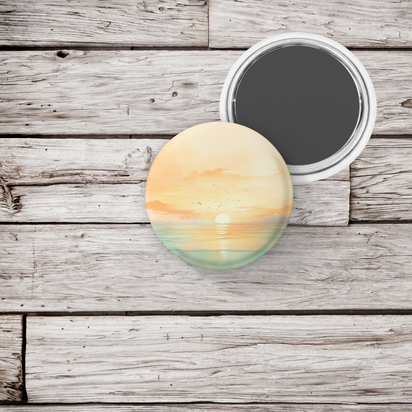 Beach Landscape 8 Pin Back Button, Magnet, Keychain
