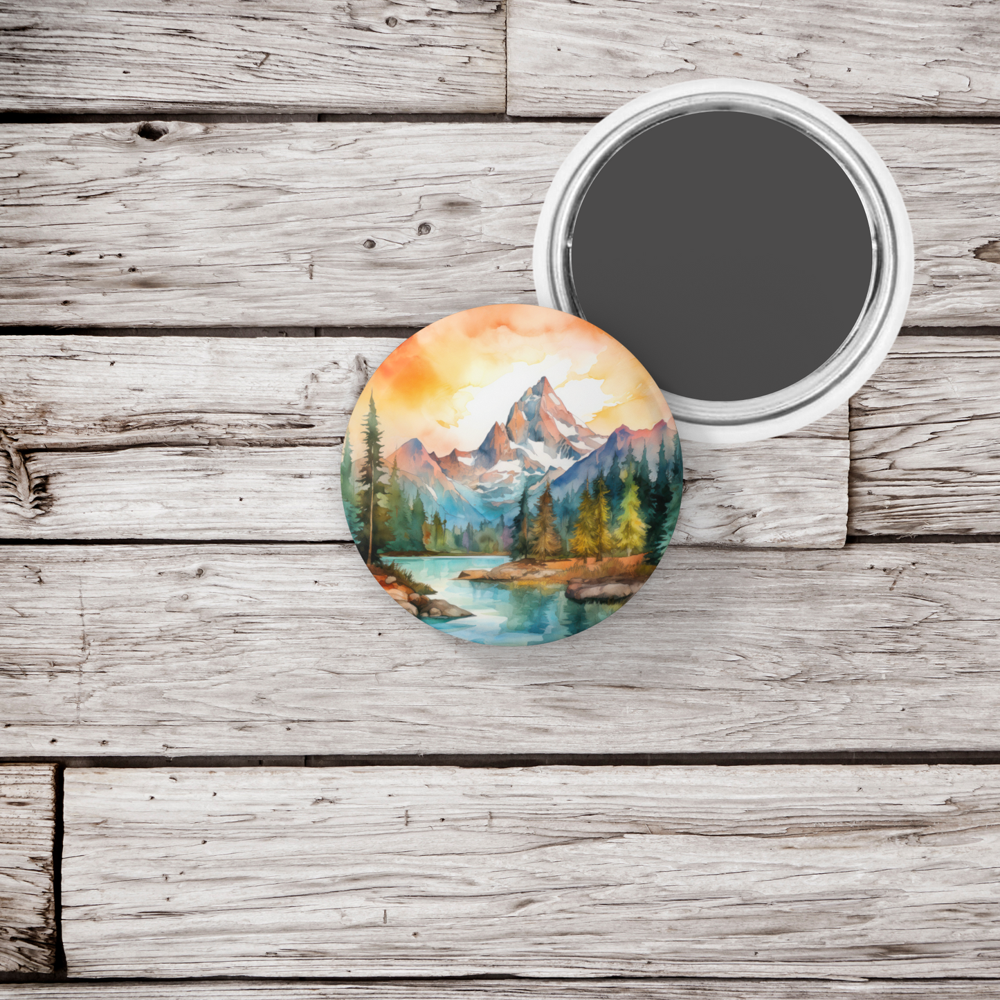 Mountain Forest 4 Pin Back Button, Magnet, Keychain