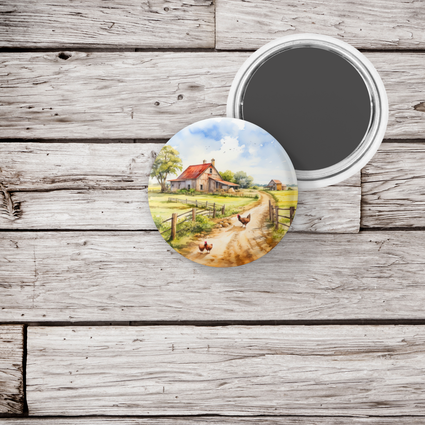 Farm Landscape 5 Pin Back Button, Magnet, Keychain
