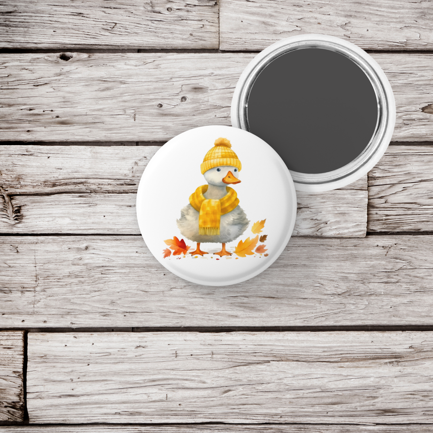 Autumn Duck Pin Back Button, Magnet, Keychain
