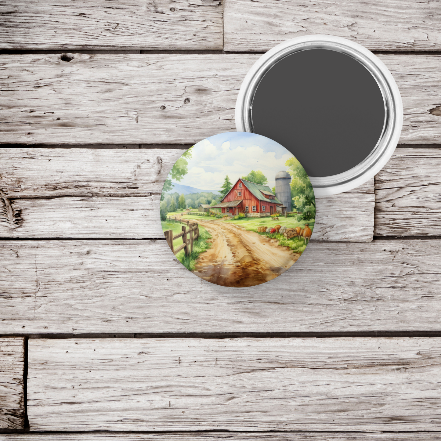 Farm Landscape 7 Pin Back Button, Magnet, Keychain