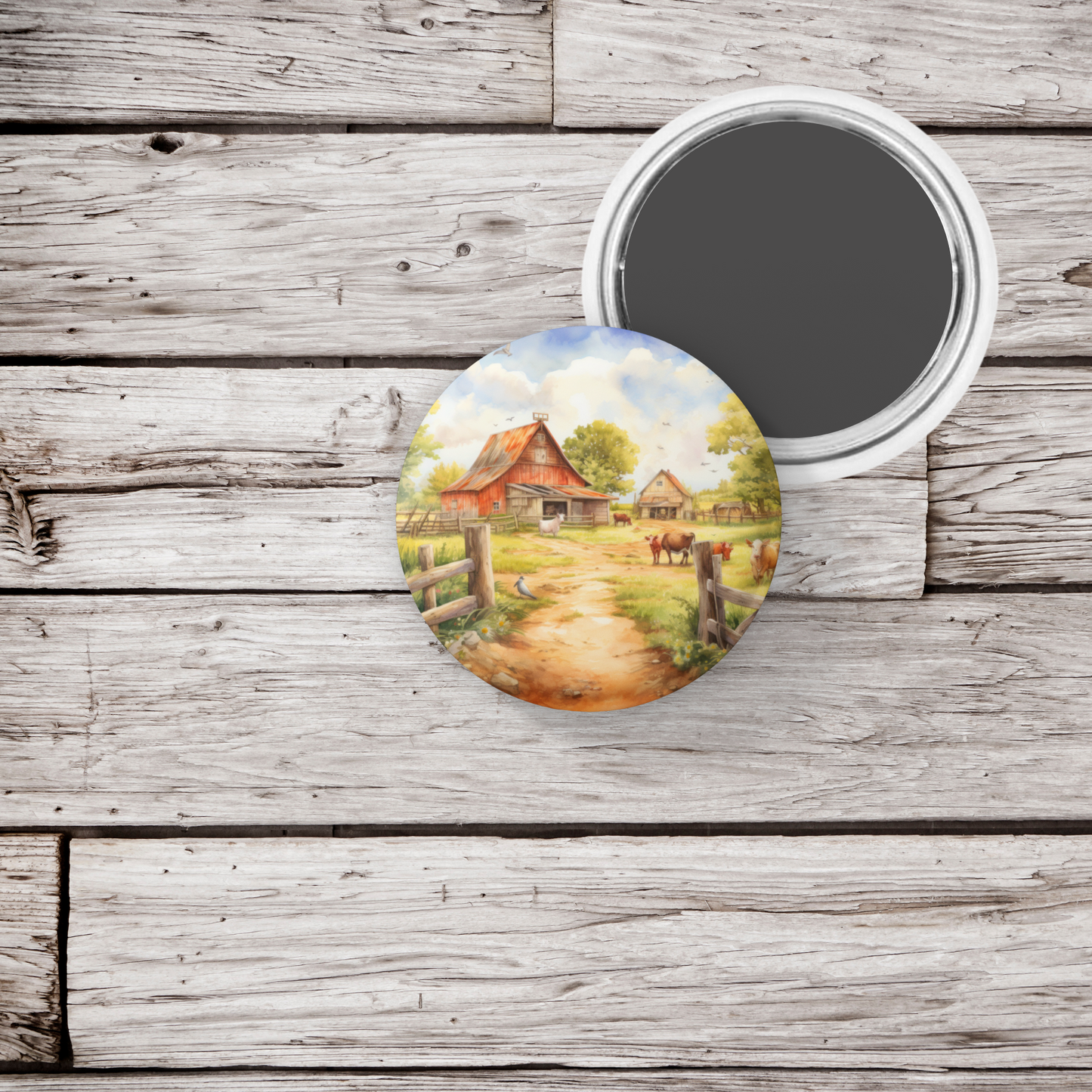 Farm Landscape 6 Pin Back Button, Magnet, Keychain