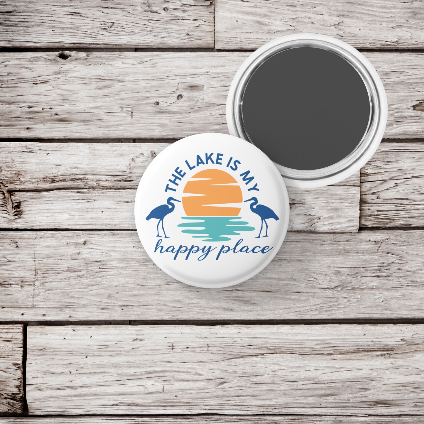 The Lake Is My Happy Place Pin Back Button, Magnet, Keychain